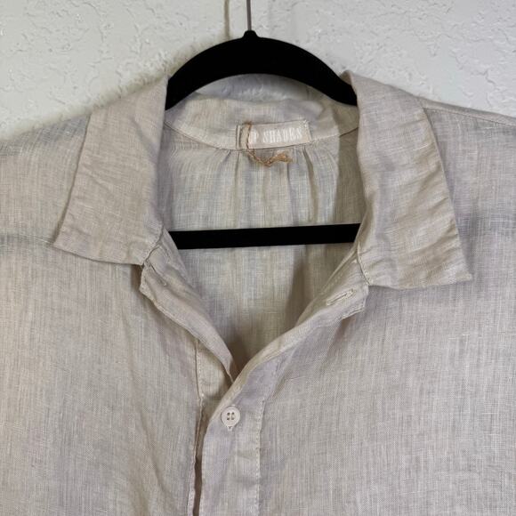 CP SHADES Blouse Large Gigi 100% Linen Two Button Placket Front Crop NWOT - Picture 3 of 12